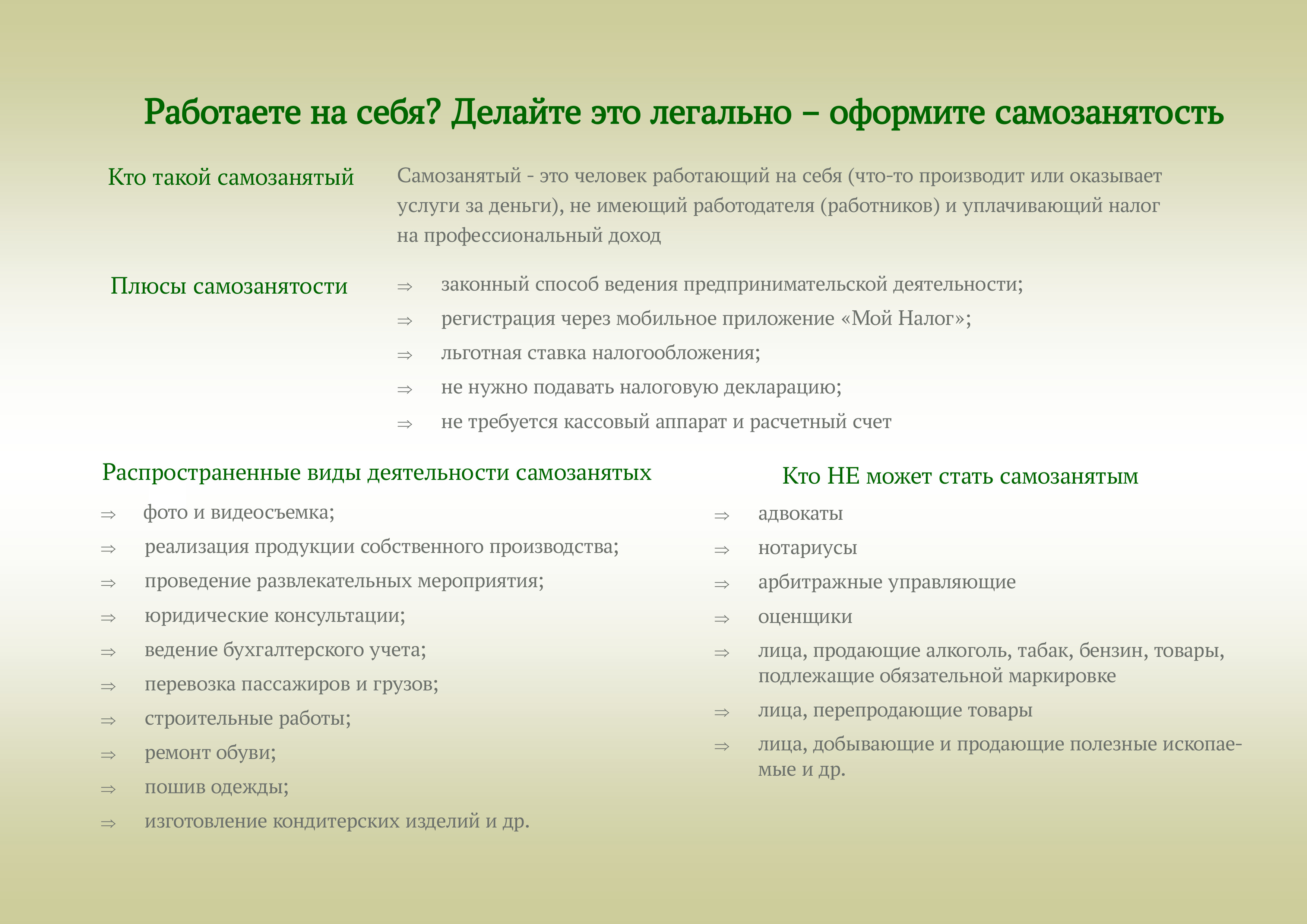 Работаете на себя? Делайте это легально - оформите самозанятость.